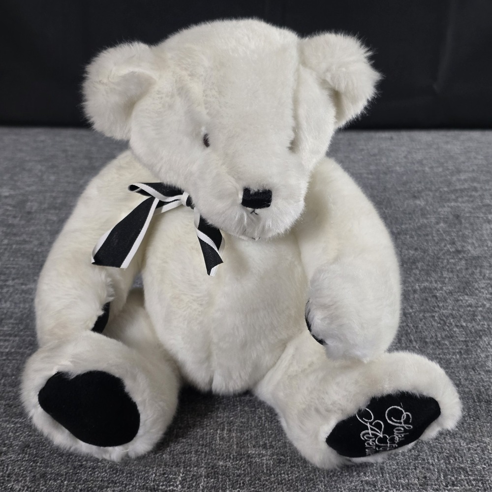 Gund Saks Fifth Avenue Jack Teddy Bear White Plush Black Striped Bow 11 inch